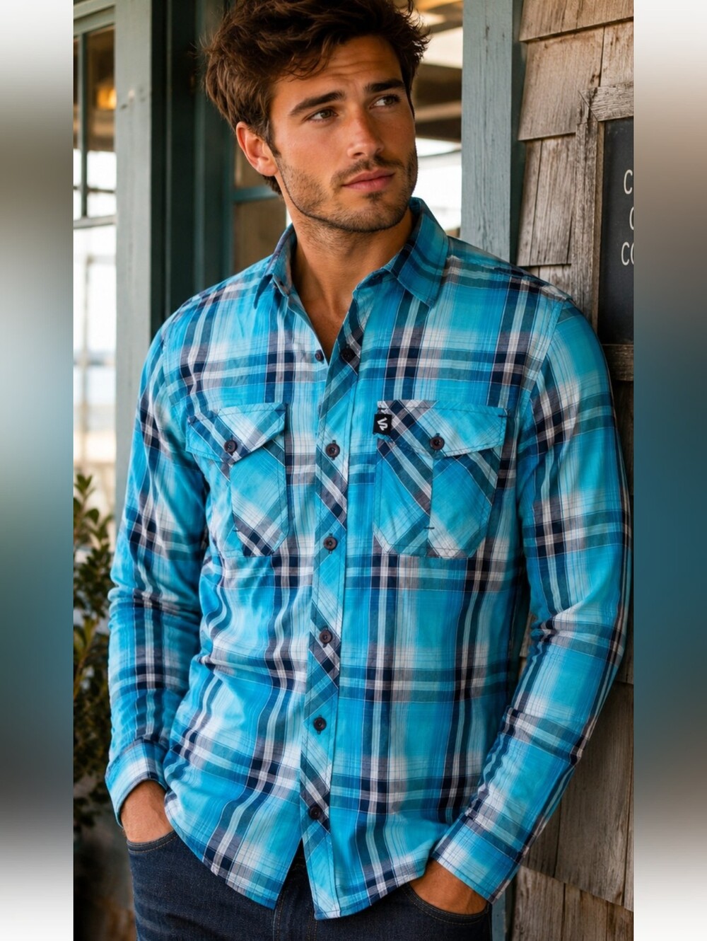 Southpole Men’s Medium Turquoise Plaid Button Down Y2K Streetwear Shirt